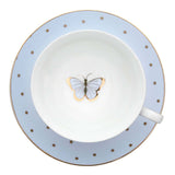 Miss Darcy Butterfly Teacup & Saucer Powder Blue with Gold Spots By Bombay Duck