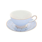 Miss Darcy Butterfly Teacup & Saucer Powder Blue with Gold Spots By Bombay Duck