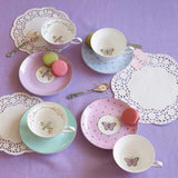Miss Darcy Butterfly Teacup & Saucer Powder Blue with Gold Spots By Bombay Duck