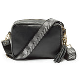 Personalised Elie Beaumont Black Bag with Silver Chevron Strap