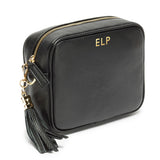 Personalised Elie Beaumont Black Bag with Silver Chevron Strap