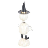 White Metal Pumpkin Man Ornament With Witch Hat