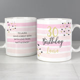 Personalised Birthday Gold and Pink Stripe Mug.