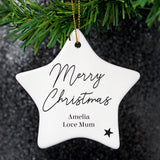Personalised Free Text Ceramic Star Decoration.